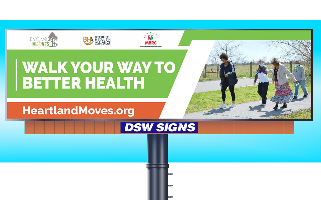 Billboard mock-up of people walking outdoors