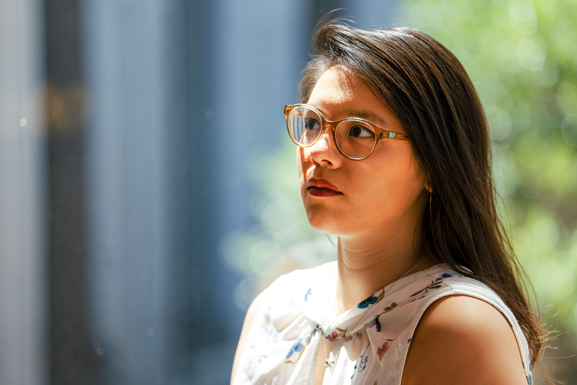 Semi-profile view of a young woman