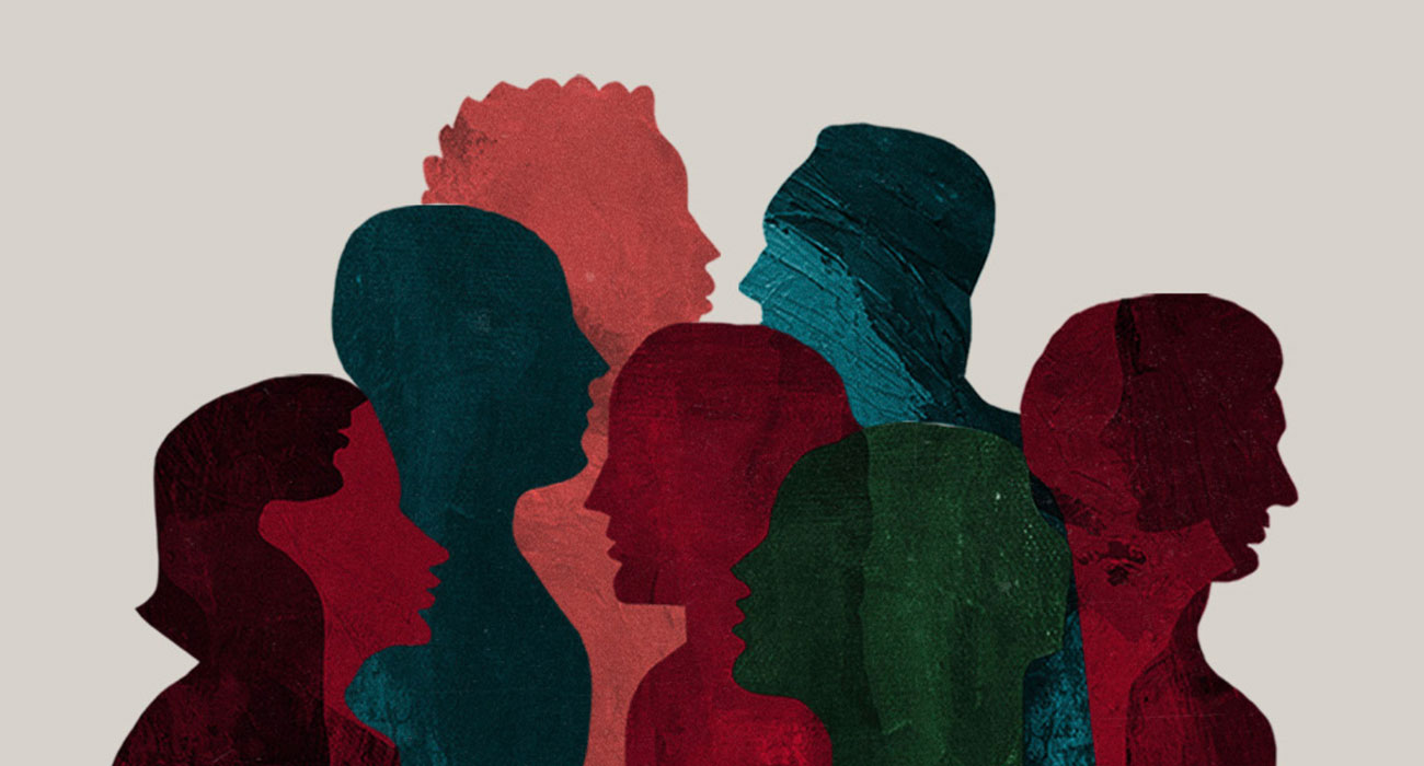 colorful silhouettes of people from the neck up